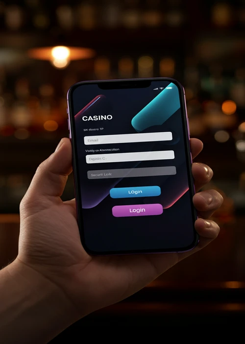 Secure Pokiesgg Casino login interface displaying username and password fields, with a vibrant casino background, ensuring safe account access.